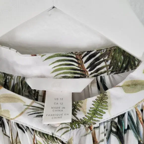 H&M Blouse Womens Sz 12 Cheetah Jungle Print Floral Novelty Long Sleeve - Picture 7 of 10